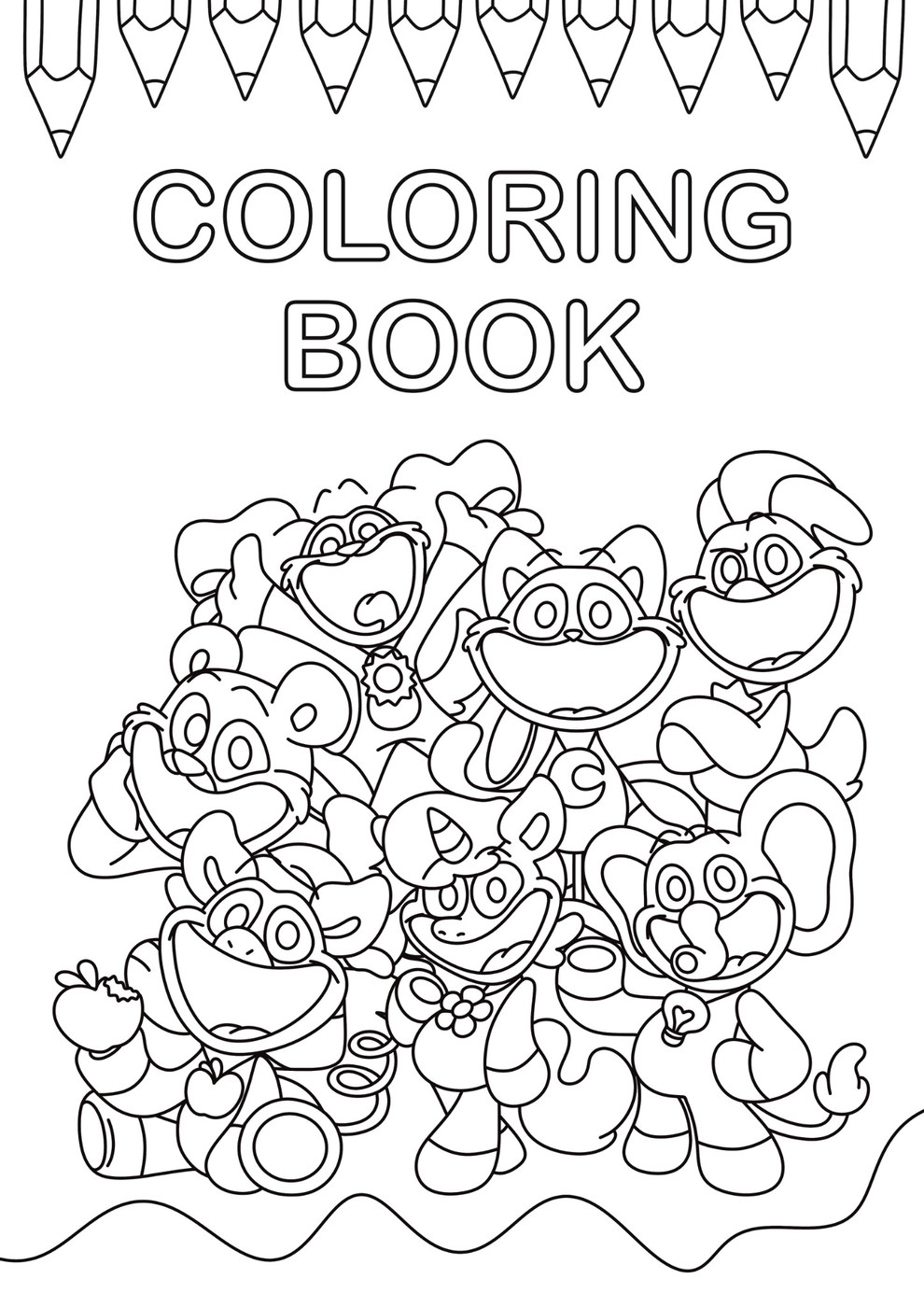 Original OIMO coloring book cover with playful black-and-white line art