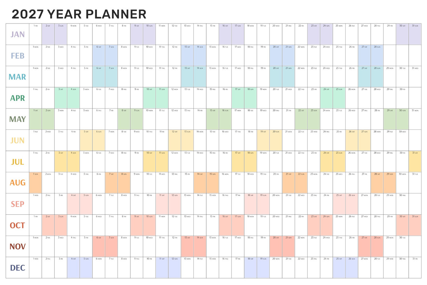 OIMO original colourful 2027 year planner